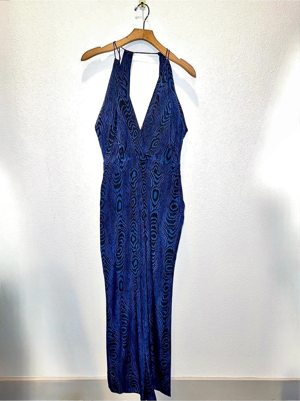 Diane von Furstenberg Ireland Silk Halter Jumpsuit Blue & Black Size 8